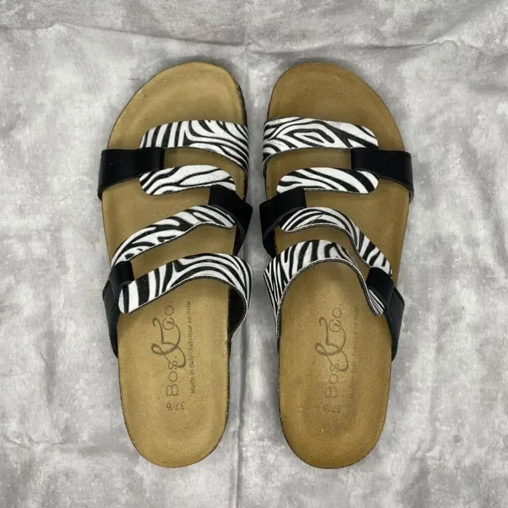 Bos. & Co. Luzzi Leather Sandal BLACK/ZEBRA SLIP-ON women's size 6 (37) slides - Picture 5 of 8